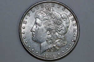Grades About Uncirculated 1896 P Morgan 90% Silver Dollar (MDX2491) - Picture 1 of 12