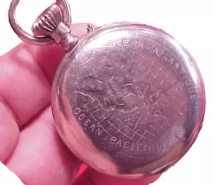 VINTAGE 47MM EMBOSSED PANAMA CANAL COMMORATIVE POCKET WATCH SWISS CYLINDER FIXIT - Bild 1 von 17