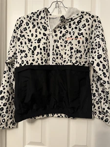 Champion Heritage Girls Black White Leopard Cheetah Jacket Windbreaker Hood L - Picture 1 of 3