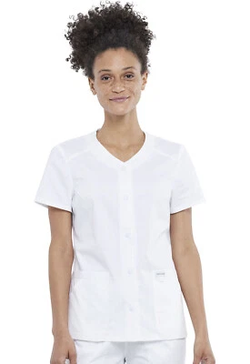 White Cherokee Scrubs Workwear Revolution Snap Front V Neck Top WW622 WHT - Image 1 of 4