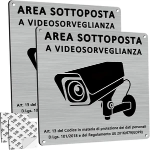 Cartello Area Videosorvegliata Alluminio, 2 Pezzi Cartello Videosorveglianza Con - Foto 1 di 12