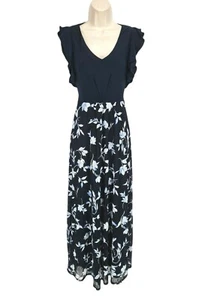 Phase Eight Navy Blue Floral Lace Flare Maxi Dress Women Size S V-Neck Flare SLV - Picture 1 of 6