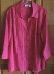 KIM ROGERS 28" Long Hot Pink Blouse-100 % Linen 3/4 Length Sleeves Size 1X - Picture 1 of 3
