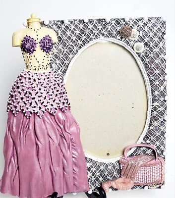 Vtg Victorian Style Picture Frame/Purple Pink Dress/Raised Detail-5"x 7" Photo  - Image 1 of 4
