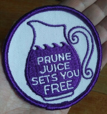 Vintage PRUNE JUICE Sets You FREE Funny Humor Biker Vest Sew On Jacket Patch - Image 1 of 4