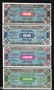 GERMANY 1/2 1 5 10 20 50 100 1000 MARKS 1944 MPC MILITARY PAYMENT WAR II 8 NOTE - Picture 1 of 1