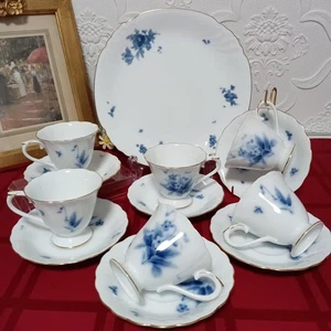 Okura Art China Blue Flower Pattern Cup Saucer 6 - Picture 1 of 20