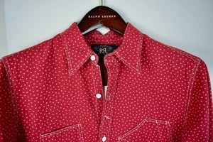 RRL Ralph Lauren Rojo Western Camisa de Trabajo Patrón de Estrellas Camisa con Botones Hombres S Pequeña - Imagen 1 de 5