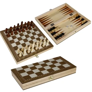 2 in 1 Schachspiel mit Figuren Set Schachbrett Holz mit Dame und Backgammon - Bild 1 von 1