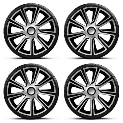 Wheel Trims 15" Black Silver Hub Caps Veron Carbon Fits Seat Ibiza - Image 1 of 4