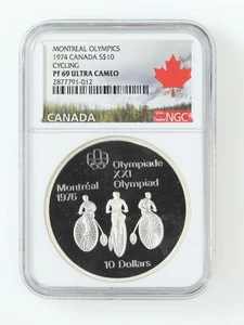 1974  Canada, Montreal Olympics; Cycling $10 Silver, NGC Graded**PF-69 UC - Picture 1 of 2