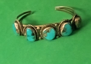 Vintage Sterling & Türkis Armreif Armband. 5 2/4" x 3/4" Spalt: 1" - Bild 1 von 5