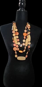 Amazing Chico's Statement Wood Necklace 16", Oranges, Tan, Browns - Picture 1 of 3