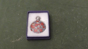 Taschenuhr Halskette S17 Edelstahl Gehäuseboden | Neu handbemalt floral - Bild 1 von 6