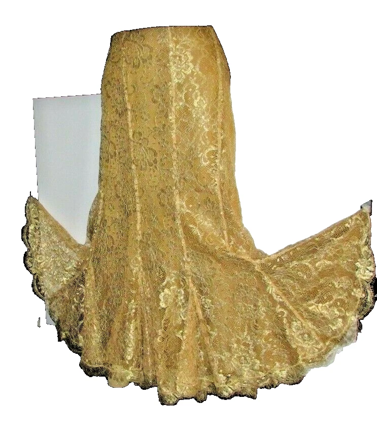 $1500 НОВЫЙ RALPH LAUREN ЧЕРНЫЙ ЯРЛЫК ИЗЫСКАННЫЙ КРУЖЕВНОЙ БЕЖЕВЫЙ МЕТАЛЛИЧЕСКИЙ ЮБКА РАЗМЕР 8 - Изображение 1 из 4