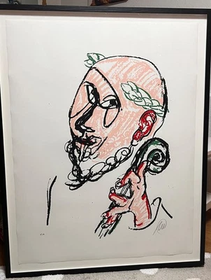 Bassist, Farblithografie  von Markus Lüpertz, signiert, nummeriert und gerahmt - Bild 1 von 2