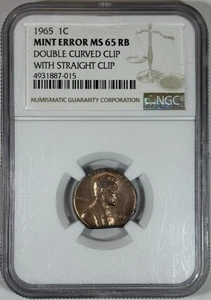 1965 1c MINT ERROR MS65 RB DOUBLE CURVED CLIP WITH STRAIGHT CLIP - Picture 1 of 2