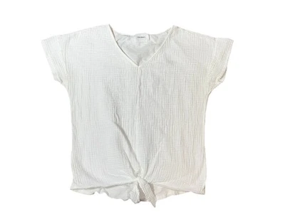 Sita Murt $298 Gauzey Tie-Front Tee Size Medium White V Neck Shirt Top Cotton - Image 1 of 4