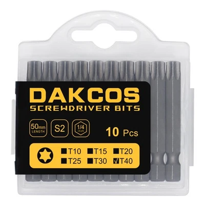 DAKCOS T40 Bit lang, Torx Bit T40, Bit-Sortiment aus S2 (Länge: 50 mm, 10 Stück)