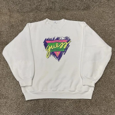 Vintage Guess Jeans Sweatshirt Size L XL White Crew Neck Retro Graphic - Image 1 of 4