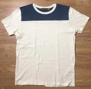 Johnson Motors Inc Vintage Style Color block T-Shirt Ivory & Blue US Made M NWOT - Picture 1 of 9