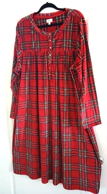 ARIA 4X Camisón Rojo a Cuadros Tumbona Bata Manga Larga Henley Frontal Elástico Suave Foto 1 de 4