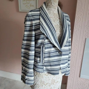 LKNW Etcetera Blue & White Stripe One Button jacket Blazer 10 W22 - Picture 1 of 10
