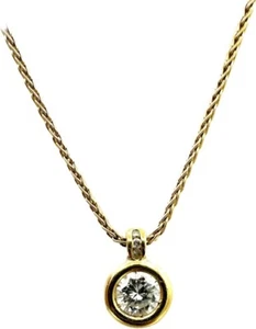 COLLIER EN OR 18 CARATS - Solitaire diamant serti clos 1 carat G/VS1 - 7,5 g - Foto 1 di 5