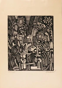 Gravure Etching xilografia Silografia CARMASSI CORRADO 1967 "FIORI" 4/25 - Imagen 1 de 2