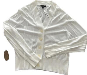 J.Crew Late Summer Cotton Blend white Lightweight croped cardigan Size Large - Picture 1 of 4