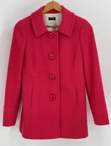 J. Crew Pea Mantel Damengröße 6 rosa Wollmischung Rüschen hinten Jacke Knopfleiste gebraucht, in einwandfreiem Zustand - Bild 1 von 13