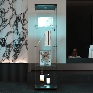 Glass Display Cabinet Floor Standing Curio Bookshelf w/LED lights 4 Shelves New - Picture 1 of 8