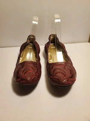 Tahari Vivian Ballet Pisos Floral/Hoja/Paisley Cuero Magenta EE. UU. 8 M B#? Foto 1 de 4