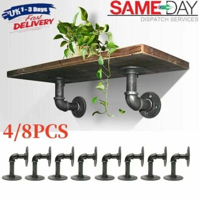 4-8X Pipe Shelf Brackets Industrial Iron Rustic Floating Shelves Storage Unit UK - Image 1 of 4