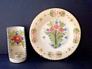 Pair VTG Hand-painted Pottery Spain Talavera Wall Candle Holder & 12-1/2’’ Plate - Picture 1 of 8