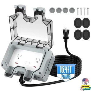 Outdoor Outlet Box with 16.4Ft Extension Cord IP66 Waterproof Double Plug Outlet - Picture 1 of 7