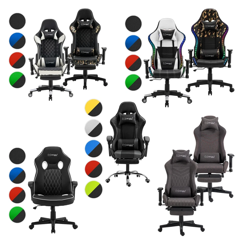 Bürostuhl Gaming Stuhl ergonomisch Fußstütze/Kopfstütze wählbar - Bild 1 von 1