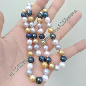 17" 7-8mm South Sea Genuine Golden White Gold Black Gray Pearl Necklace - Picture 1 of 7