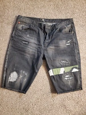 Staple Pigeon Shorts Mens 38 Black Denim Distressed Casual Button Fly Cotton (G) - Image 1 of 4