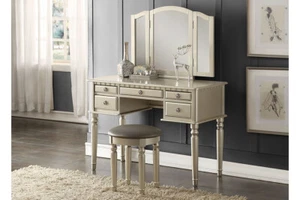NEW 5 Colors Elegant Foldable Mirror w/ 5 Drawers Bedroom Vanity Set w/ Stool - Picture 1 of 6