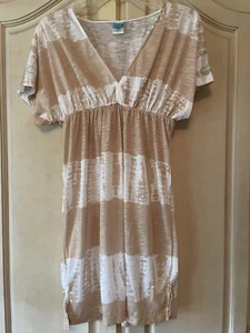 Tie Dye White & Beige Beach Pool Bikini Dress V Neck Resort Cover Up Small - Picture 1 of 8