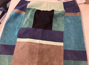 Alfani teal Blue Patchwork Leather Suede Skirt Size 24W Excellent condition - Picture 1 of 3