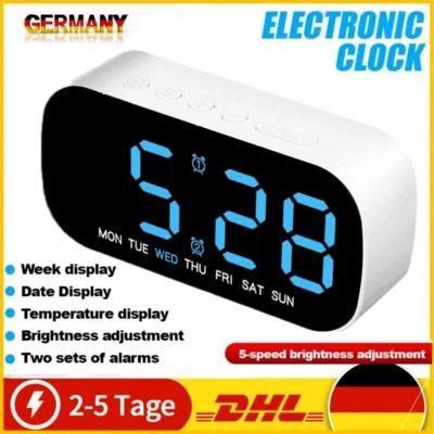 Wecker Digital Nachttisch Uhr USB Alarm Clock mit LED RGB Licht für Tiefschläfer - Bild 1 von 4