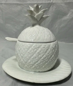 Mid Century Modern MCM Made In Italy Pineapple Condiment Sauce Jar W/ Spoon - Picture 1 of 8