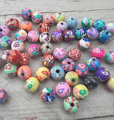 20 Stück Polymer Clay Perlen Ton Kugel gemustert 10mm Farbmix  - Bild 1 von 4