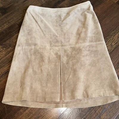 ANN TAYLOR LOFT Genuine Leather Suede Skirt Size 12P, Beige Color,New W tags - Image 1 of 4