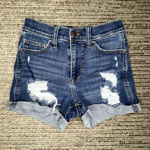 Hollister Size 1 w25 Girls Shorts Distress High Rise Shorts Stretch Denim Blue - Picture 1 of 9