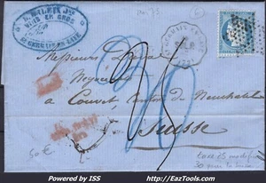 FRANCE N°60A SUR LETTRE POUR LA SUISSE ETOILE + CONV ST GERMAIN EN LAYE TAXE 30 - Picture 1 of 2