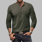 Retro Men Long Sleeve Button Slim Fit T-Shirts Solid Turn Down Collar Blouse Top