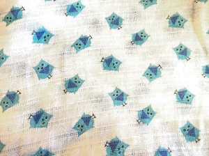 Double Gauze Cotton Fabric 36" x 42" Blue Owls on White Background - Picture 1 of 4